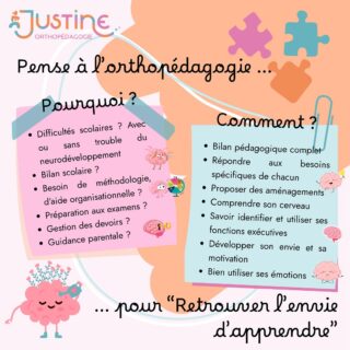 La rentrée est passée c’est le moment idéal pour envisager un suivi orthopédagogique . N’hésite pas à me contacter ! #orthopédagogie #orthopedagogie #apprendreautrement #apprendremieux #enseignement #tnd #troubledudéveloppement #troubledys

Justine Reynaud 🌈 
Enseignante - Orthopédagogue 👩🏼‍🏫 🧠 
J’accompagne vos enfants sur le chemin de leur réussite ✨
🌐 https://justine-orthopedagogie.fr