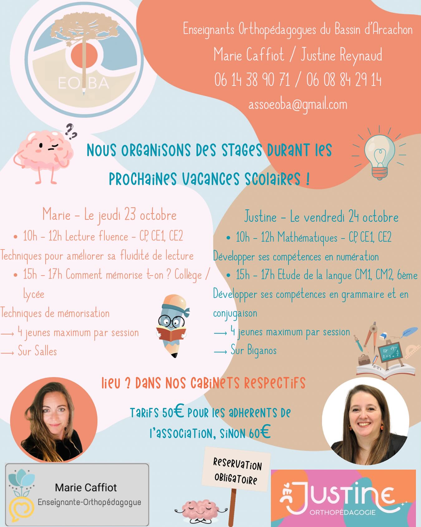 Stage durant les vacances scolaires ! Les inscriptions sont ouvertes !

Justine Reynaud 🌈 
Enseignante - Orthopédagogue 👩🏼‍🏫 🧠 
J’accompagne vos enfants sur le chemin de leur réussite ✨
🌐 https://justine-orthopedagogie.fr